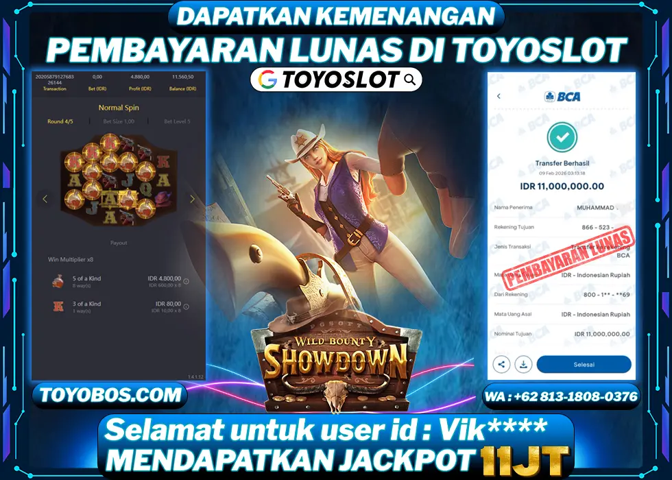 TOYOSLOT - BUKTI KEMENANGAN Wild Bounty Showdown Vik**** Rp11,000,000,- LUNAS